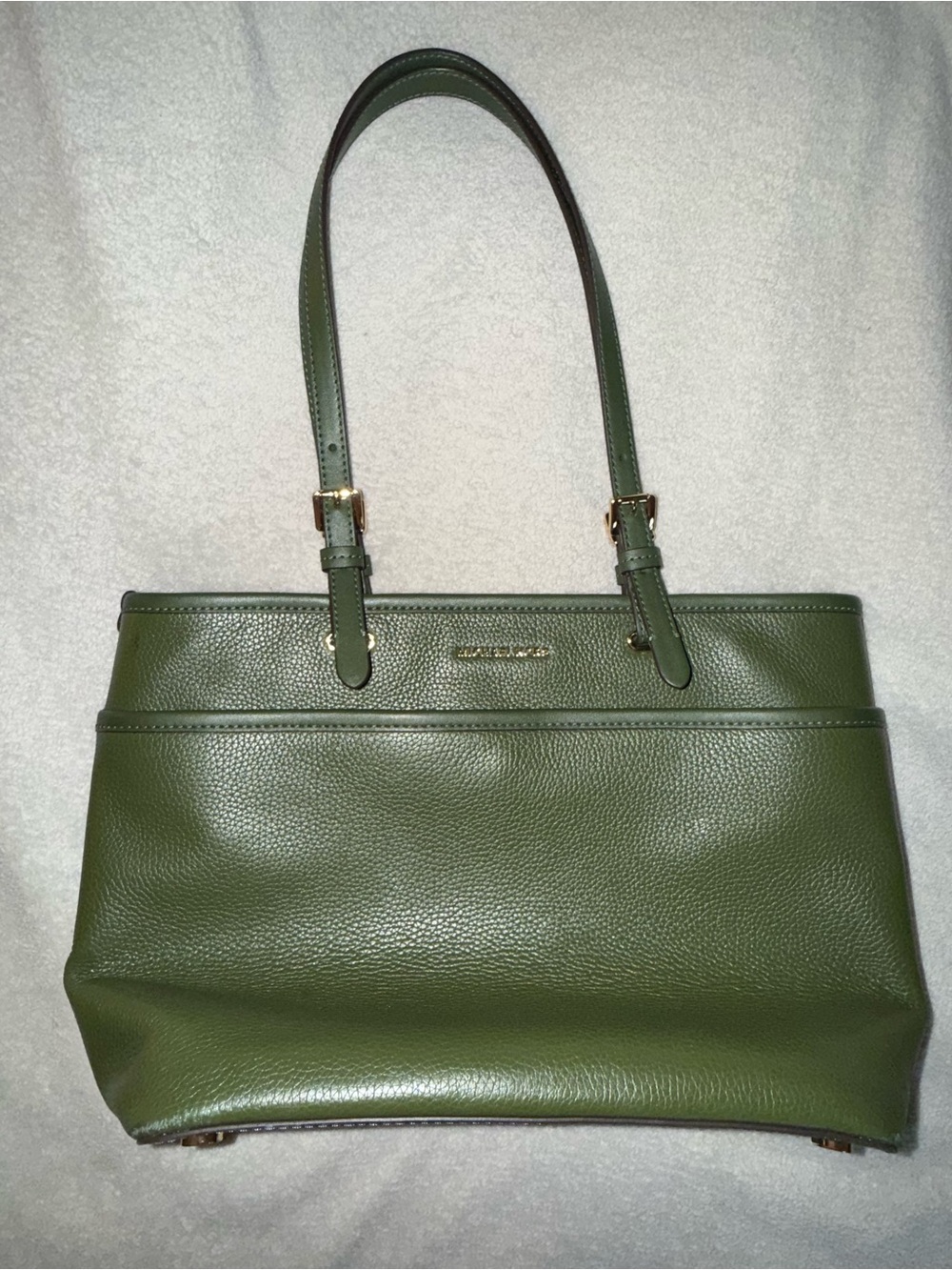 Michael Kors Olive Green Pebbled Leather Tote with Gold Hardware - Picture 6 of 8